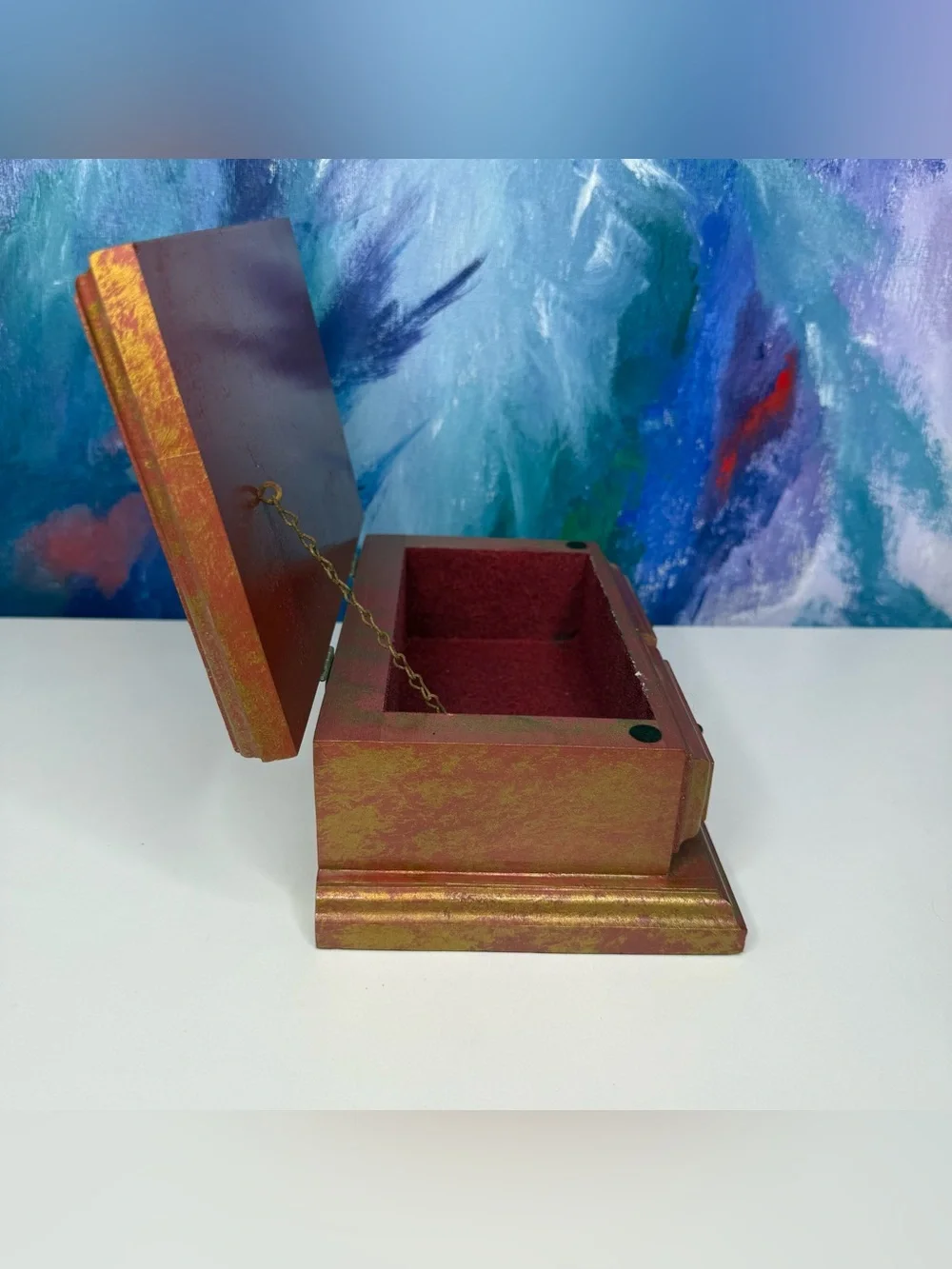 Wood Jewelry Box Marked Handcrafted at the Maine State Prison Trinket Box Red